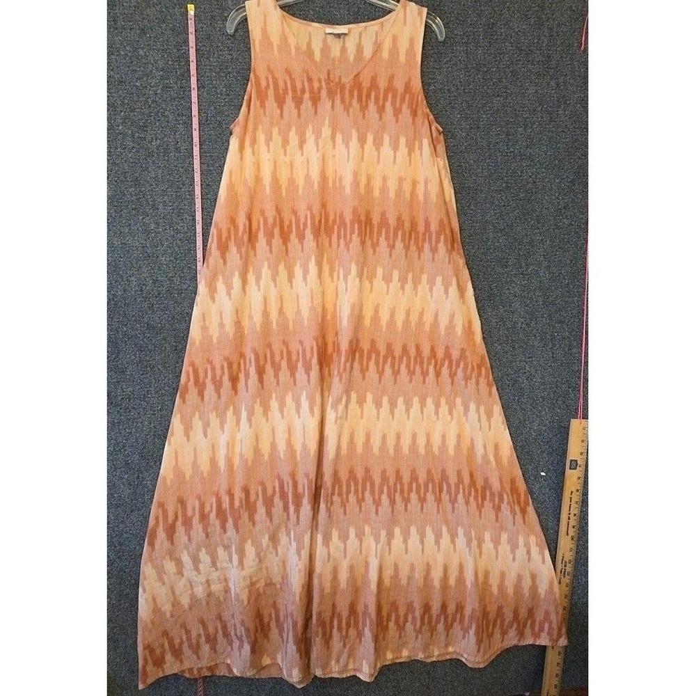 Pure Jill Dress Womens M Tall Orange Geometric V Neck Maxi Tank Swing Pockets